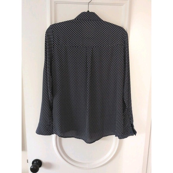 Express Blouse Med Portofino  button up polka dot print Navy Blue Iconic Express - Picture 3 of 8